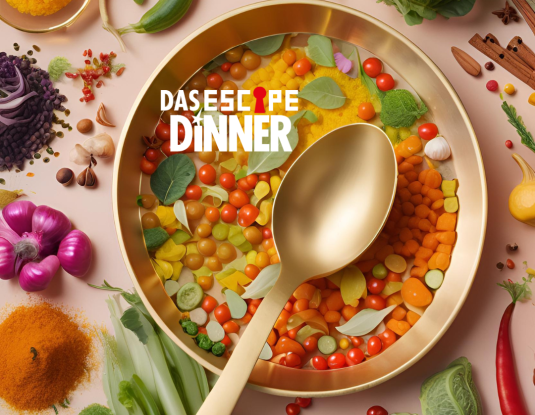 Logo das Escape Dinner in einem Teller mit Löffel und buntem Gemüse